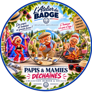 Badge Les Papis et Mamies déchaînés – 58 mm