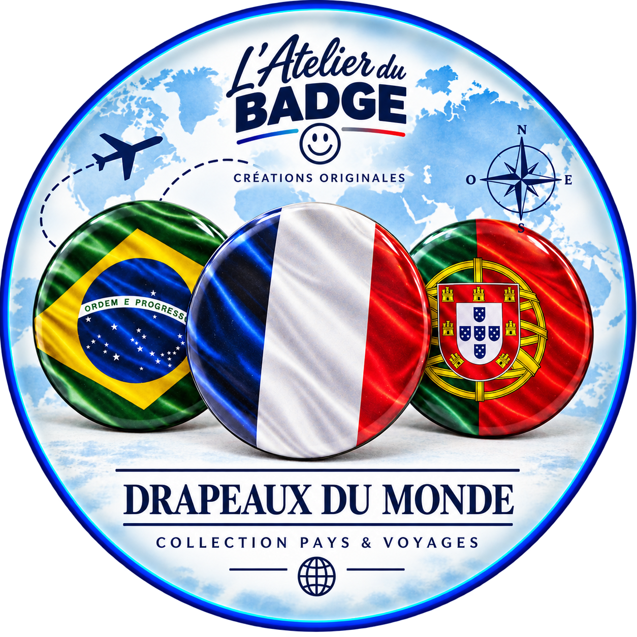 Badge Drapeaux du monde – 58 mm
